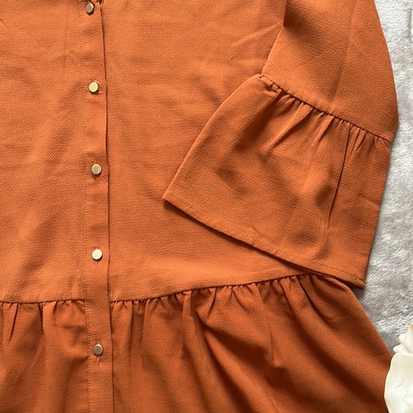 Frank & Oak Blouse Burt orange peplum button up S - Picture 3 of 6